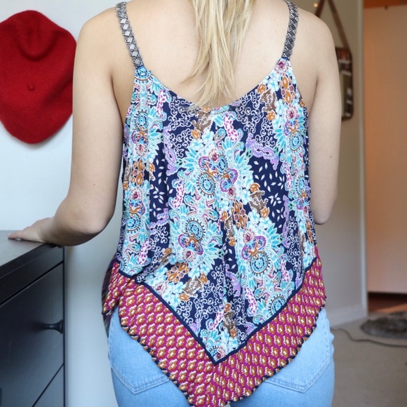 Boho Print Tank w/ Embellished Straps - New - Picture 3 of 3